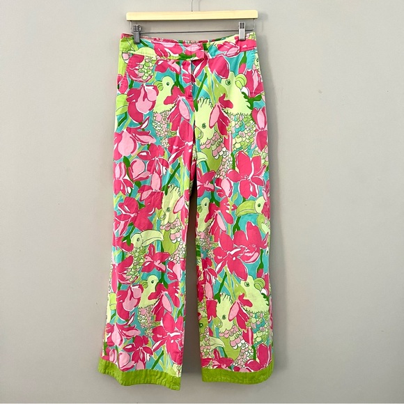 Lilly Pulitzer Pants - Vintage Lilly Pultizer Birdie Pink Green Capri Pants Women’s Size 10